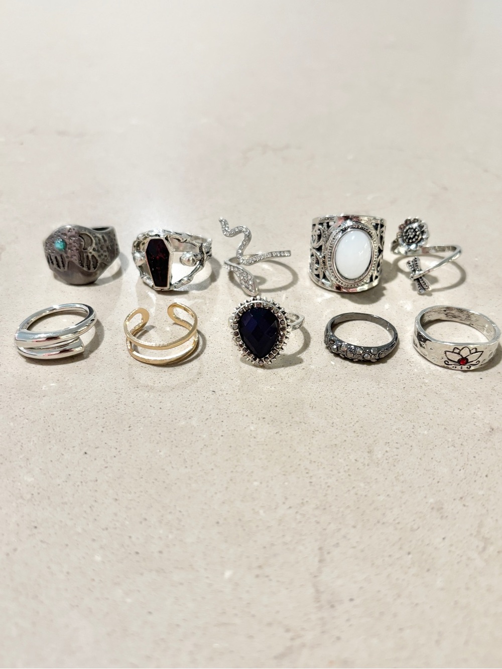 10 Pc Ring Bundle Lot Sizes 6-11 Silver Gold Statement Fashion Jewelry Y2K